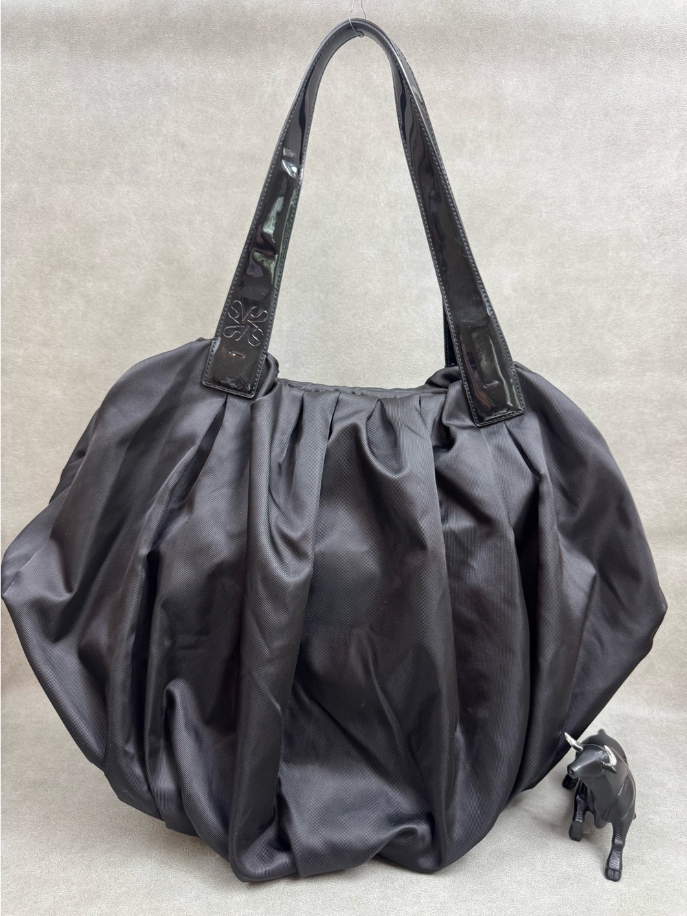 Vera Wang Black Gathered Shoulder Tote with Patent Handles